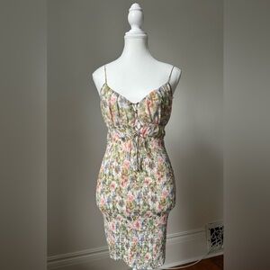 SAINTS + SECRETS Floral Cottagecore Smocked Bodycon Mini Dress Size Medium